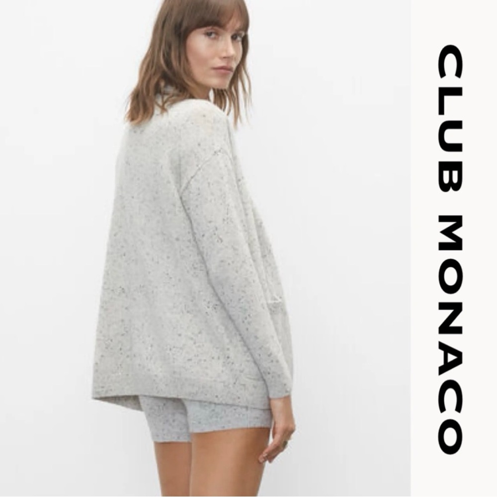 Club Monaco Speckled Light Gray Open-Front Cashmere-blend Cardigan